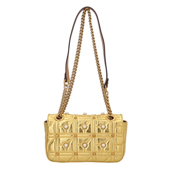 brb10010000014724 3 Gucci Pearl Mini GG Marmont Leather Shoulder Bag Gold