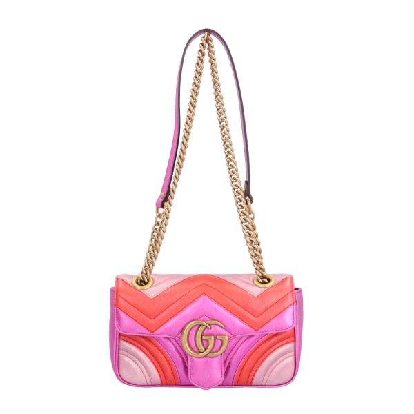 brb10010000014731 1 Gucci Metallic Matelasse Mini GG Marmont Leather Shoulder Bag Pink