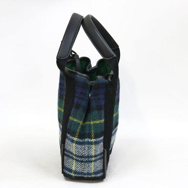 brb35500068 4 Balenciaga Plaid Small Navy Hippo Handbag Fabric Green