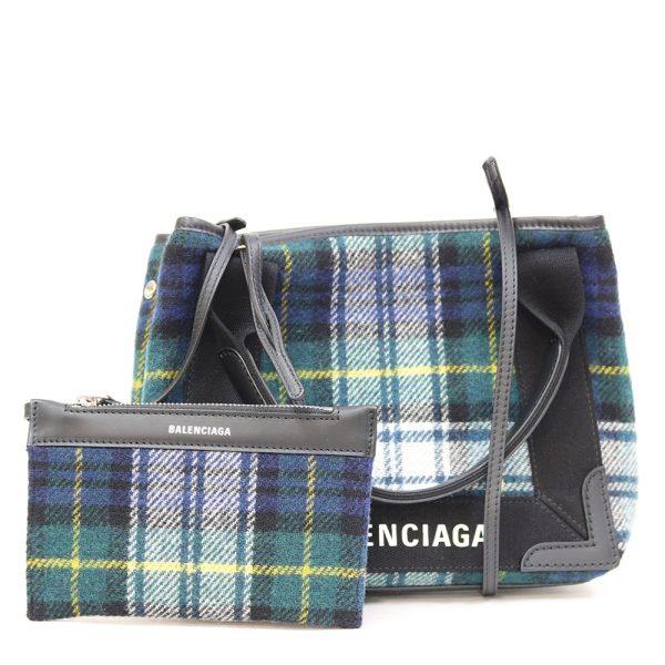 brb35500068 8 Balenciaga Plaid Small Navy Hippo Handbag Fabric Green