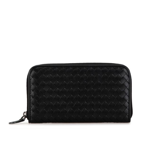 bx4t2x8zjegdl8at 1 Bottega Veneta Intrecciato Round Zipper Long Wallet Black Leather