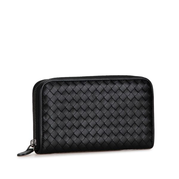 bx4t2x8zjegdl8at 2 Bottega Veneta Intrecciato Round Zipper Long Wallet Black Leather