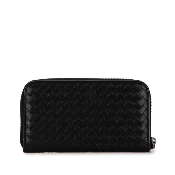 bx4t2x8zjegdl8at 3 Bottega Veneta Intrecciato Round Zipper Long Wallet Black Leather