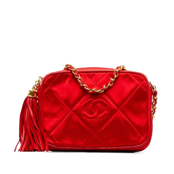 bysf6qpv9eu4kxyk 1 CHANEL Matelasse Cocomark Fringe Chain Shoulder Bag Red Leather Satin