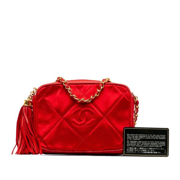 bysf6qpv9eu4kxyk 16 CHANEL Matelasse Cocomark Fringe Chain Shoulder Bag Red Leather Satin