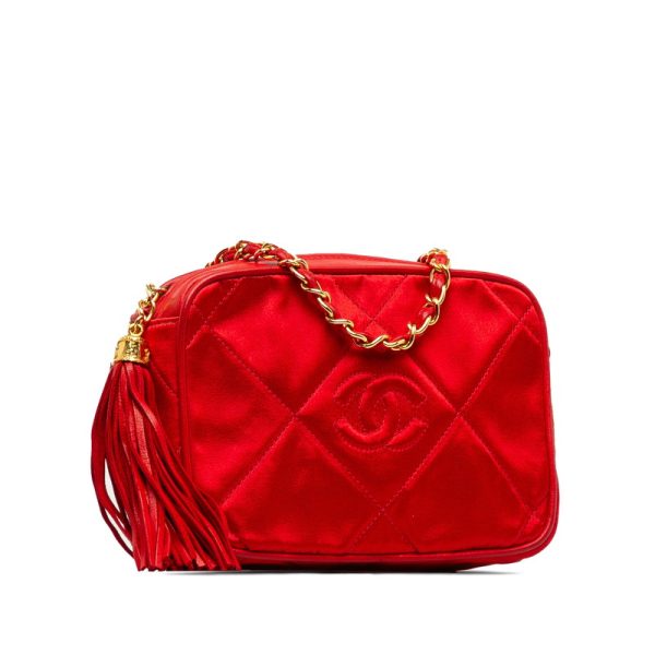 bysf6qpv9eu4kxyk 2 CHANEL Matelasse Cocomark Fringe Chain Shoulder Bag Red Leather Satin