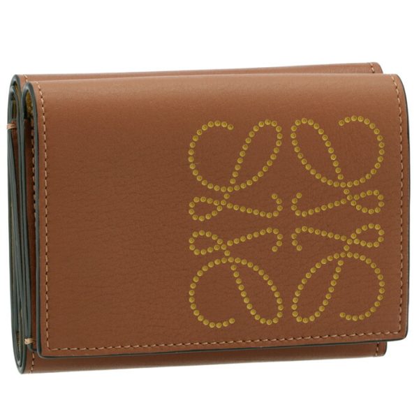 c500tr2x0100247658 LOEWE Anagram Compact Trifold Mini Wallet Brown