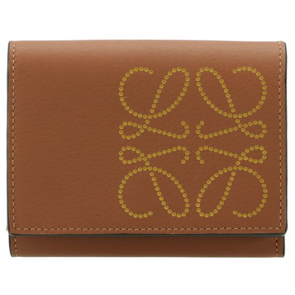 c500tr2x0100247658 1 LOEWE Anagram Compact Trifold Mini Wallet Brown