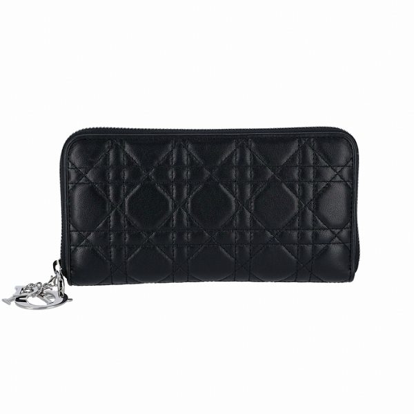 cal43047p0008n0a1 1 Christian Dior Lady Dior Round Zipper Long Lambskin Wallet Bag Black