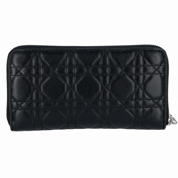 cal43047p0008n0a1 2 Christian Dior Lady Dior Round Zipper Long Lambskin Wallet Bag Black