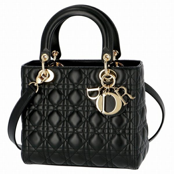 cal445500001no 1 Christian Dior Lady Dior Cannage Shoulder 2Way Lambskin Bag Black