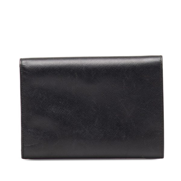 cdcxbt1i0ztf5esh 3 Prada Saffiano Triangle Logo Plate Trifold Wallet Black Leather