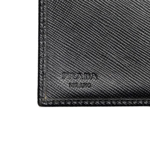 cdcxbt1i0ztf5esh 6 Prada Saffiano Triangle Logo Plate Trifold Wallet Black Leather