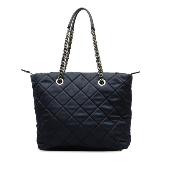 cepugnqwgx19copd 3 PRADA Triangle Logo Plate Chain Tote Bag Shoulder Bag Navy Nylon