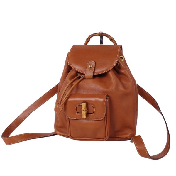 cf03mm rm05f09174 1 GUCCI Bag Mini Rucksack Bamboo Backpack Calf Leather Bag Brown