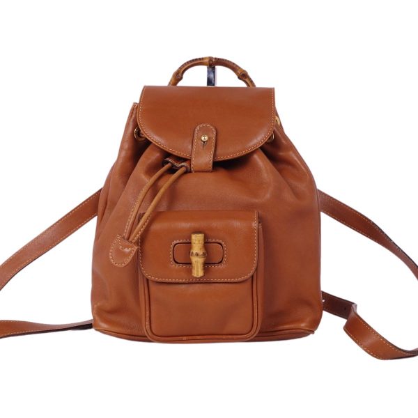 cf03mm rm05f09174 4 GUCCI Bag Mini Rucksack Bamboo Backpack Calf Leather Bag Brown