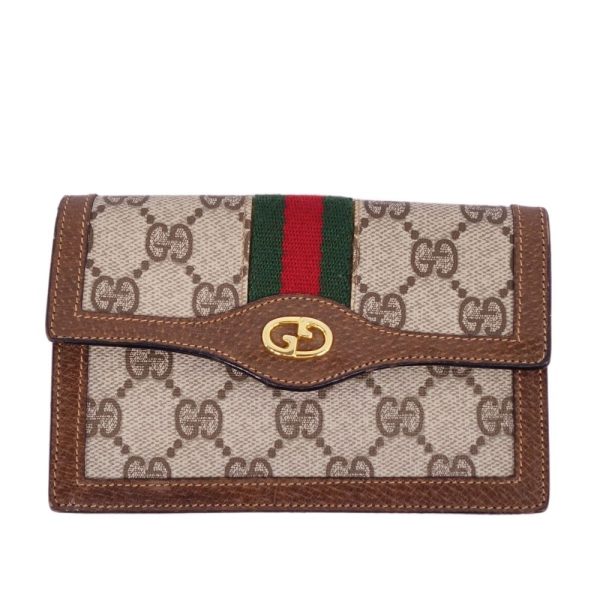 cf05ds rm05c14836 1 GUCCI Card Case Pass Case Business Card Holder GG Sherry Line Brown