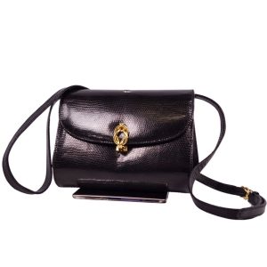 cf05ds rm05c14839 1 GUCCI Shoulder Bag Lizard Exotic Leather Gold Hardware Bag Black