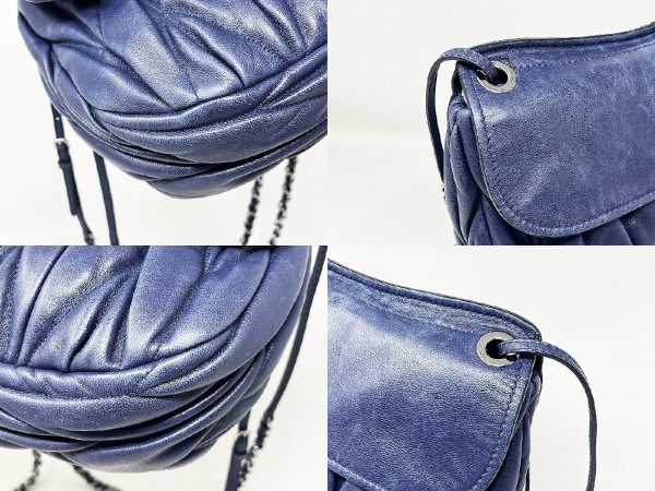 compass1710471231 Miu Miu Shoulder Bag Matelasse Nappa Leather Navy Metal