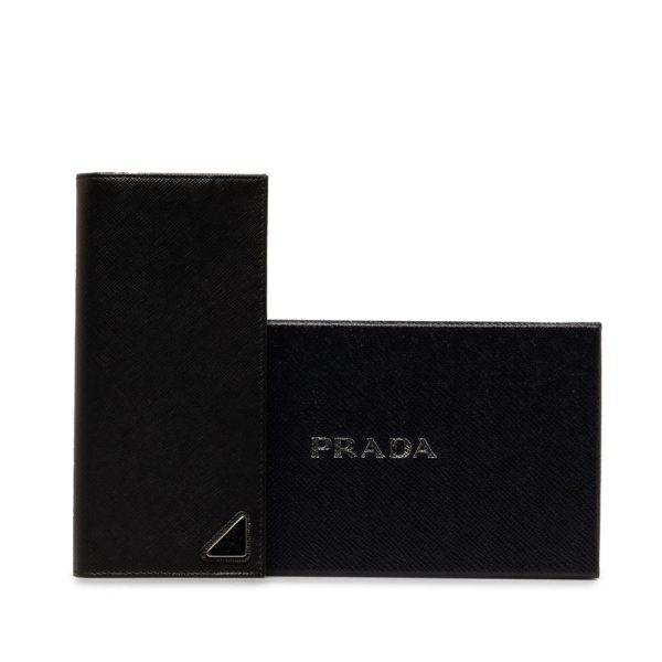 czp7kvh1vw0mwkd5 12 Prada Saffiano Triangle Logo Plate Long Wallet 2MV836 Black