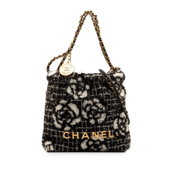 d1f0g6vcmv40e04z 1 CHANEL Camellia Cocomark Logo Gold Hardware Chain Tote Bag Shoulder Bag 2WAY Black White