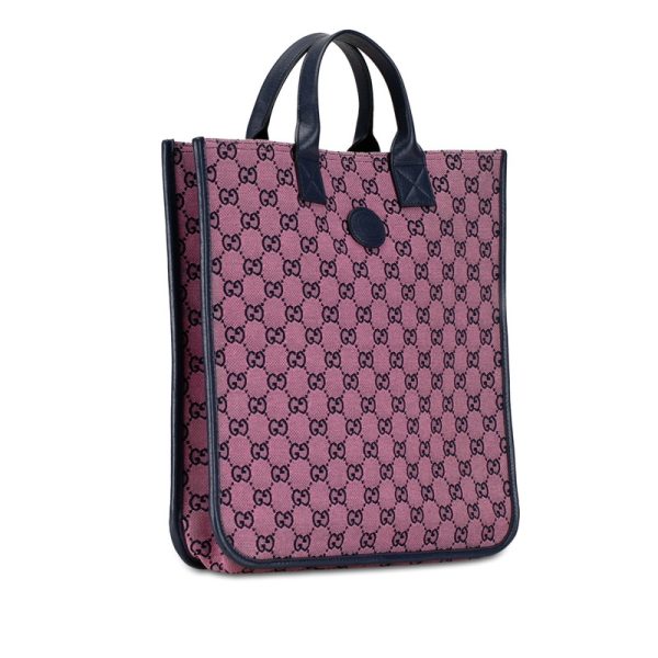 d2e1xfwwn6va4ppr 2 Gucci GG canvas handbag tote bag 550763 pink navy canvas leather