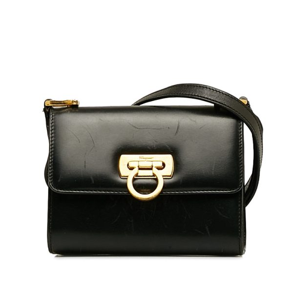 d7effn1w74zih6uo 1 Salvatore Ferragamo Gancini Crossbody Mini Shoulder Bag Black Leather