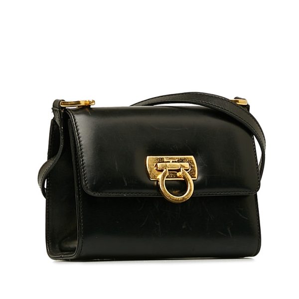 d7effn1w74zih6uo 2 Salvatore Ferragamo Gancini Crossbody Mini Shoulder Bag Black Leather