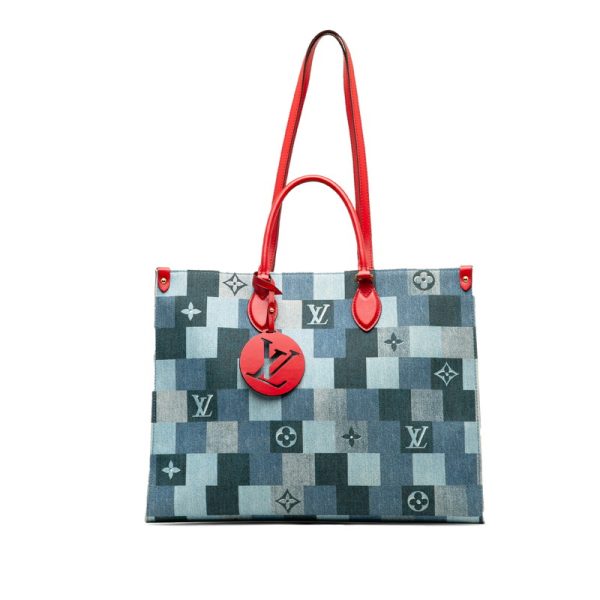 d9jjpf1wwfo719gb 1 Louis Vuitton Denim On the Go GM Tote Bag 2WAY M44992 Blue Denim