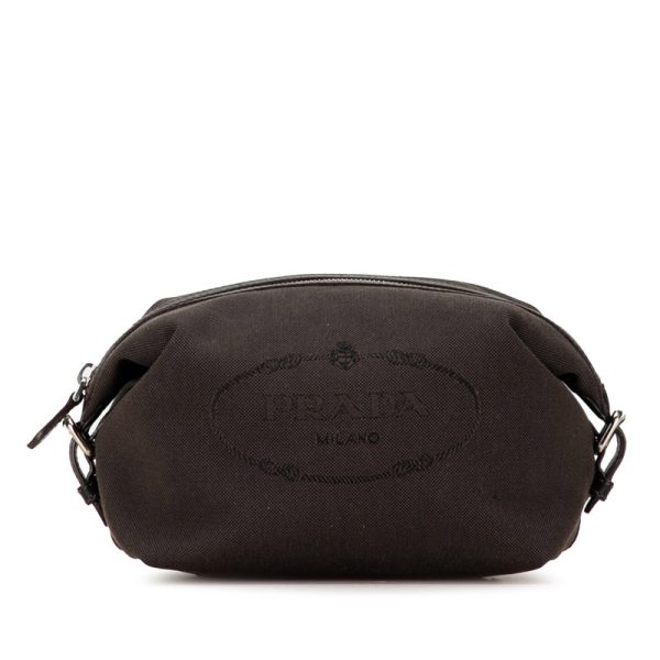 dc9h6crmyq64a606 1 Prada Logo Jacquard Pouch Brown Canvas Leather