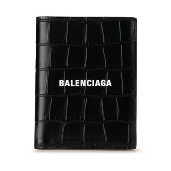 drsckradt68bf7lu 1 Balenciaga Cash Vertical Bifold Wallet Croco Embossed Black