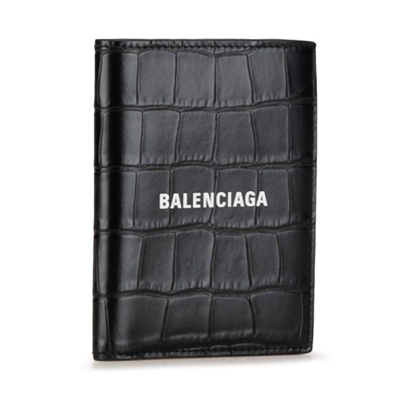 drsckradt68bf7lu 2 Balenciaga Cash Vertical Bifold Wallet Croco Embossed Black