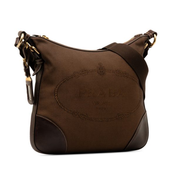 e48mtisr0vqe83o1 2 Prada Logo Crossbody Shoulder Bag Brown Leather Jacquard