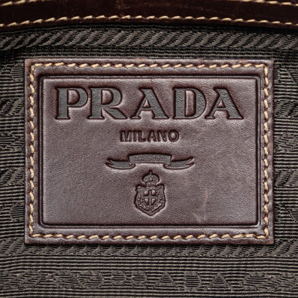 e48mtisr0vqe83o1 6 Prada Logo Crossbody Shoulder Bag Brown Leather Jacquard