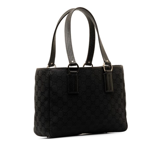 e7jrbr724bjtu3fn 2 Gucci GG Canvas Handbag Tote Bag 113019 Black Canvas Leather