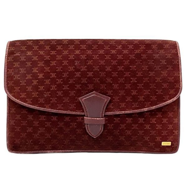 ec 19192 1 Celine Clutch Bordeaux Macadam Flap Suede Leather Red