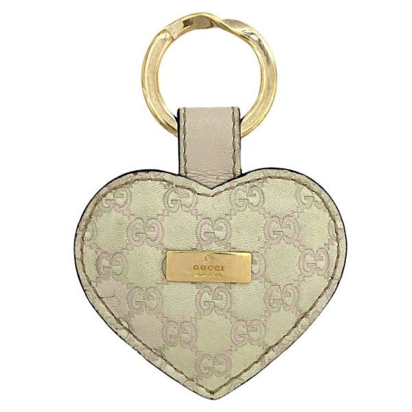 ec17951 1 Gucci Keychain Heart GG Leather Beige Gold