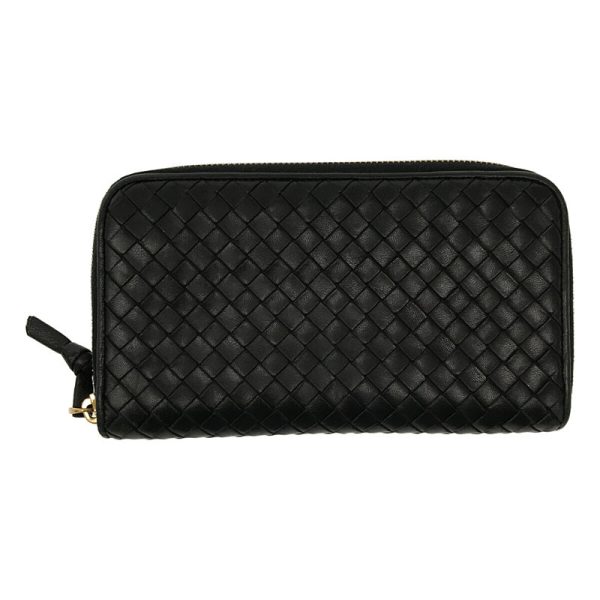 eyboh5weq21d 1 Bottega Veneta Intrecciato Round Zipper Long Wallet Black