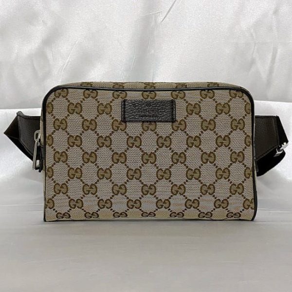 f 19745 2 Gucci GG Belt Bag Canvas Leather Beige Brown