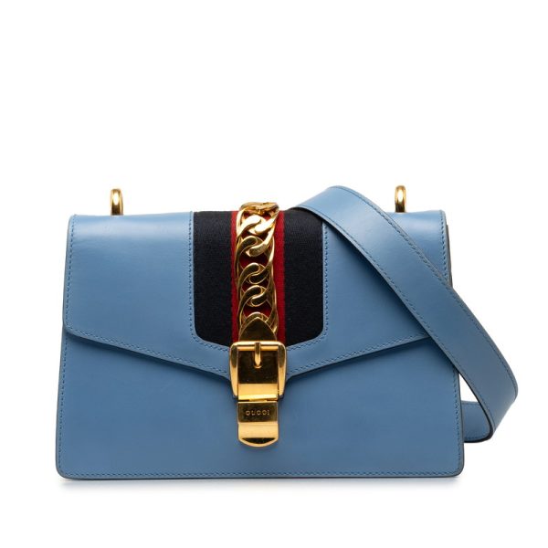 f0e9gz0doqdulq7p 1 Gucci Sherry Line Sylvie Small Shoulder Bag 2WAY Blue Leather