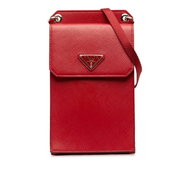 f5y3981lrz6w17ah 1 PRADA Triangle Logo Plate Saffiano Shoulder Bag Smartphone Red