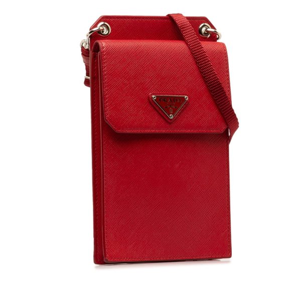 f5y3981lrz6w17ah 2 PRADA Triangle Logo Plate Saffiano Shoulder Bag Smartphone Red