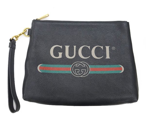 ff3657 1 Gucci Logo Print Clutch Bag Vintage Logo Black