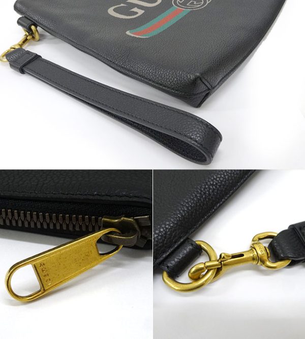 ff3657 3 Gucci Logo Print Clutch Bag Vintage Logo Black