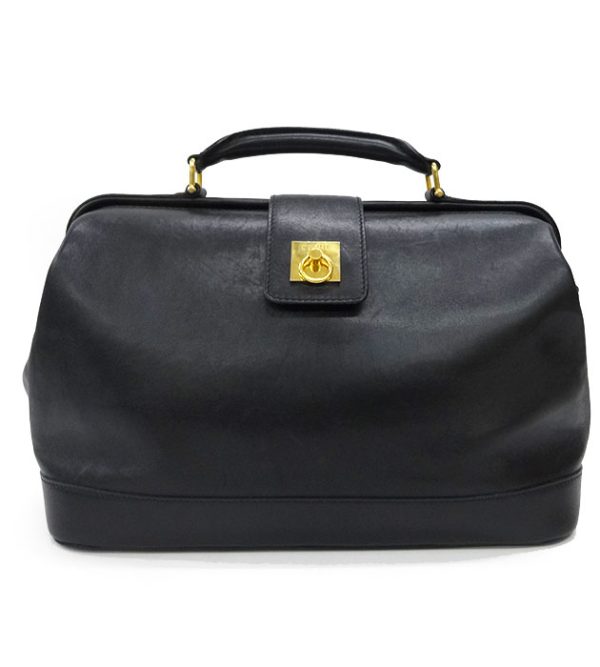 ff3723 1 Celine Vintage Leather Doctors Bag Handbag Black