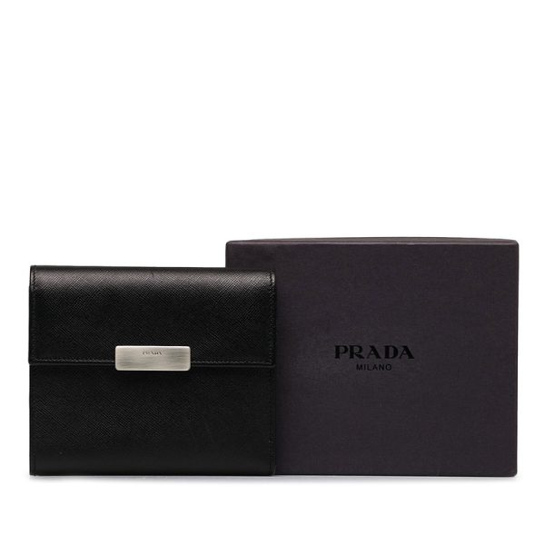 fhh6kw9hlds4mp3w 18 Prada Saffiano Bifold Wallet Black Leather