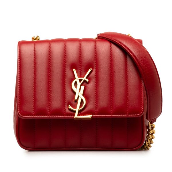 fpma2uqwi0etsv3v 1 Saint Laurent Viki YSL Logo Chain Shoulder Bag Red Gold Leather