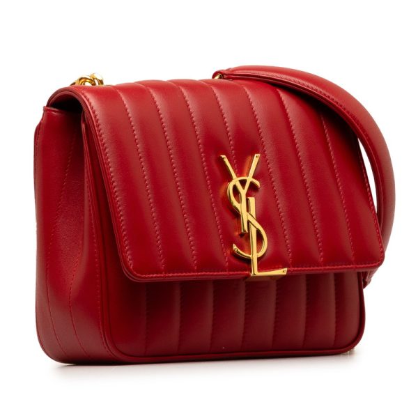 fpma2uqwi0etsv3v 2 Saint Laurent Viki YSL Logo Chain Shoulder Bag Red Gold Leather