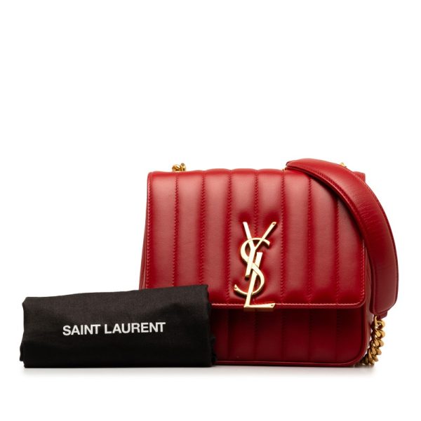 fpma2uqwi0etsv3v 9 Saint Laurent Viki YSL Logo Chain Shoulder Bag Red Gold Leather