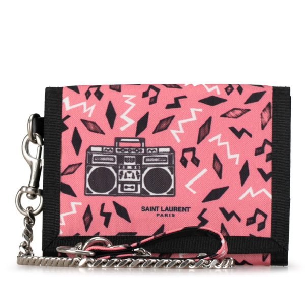 fth8klia3ffj4y4k 1 Saint Laurent Radio All Over Pattern Trifold Wallet Pink Black Nylon